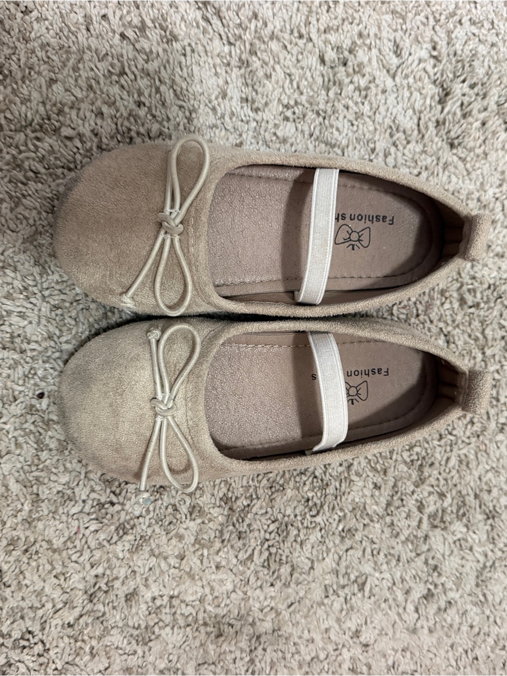 Girls' Beige Ballet Flats with Bow Strap